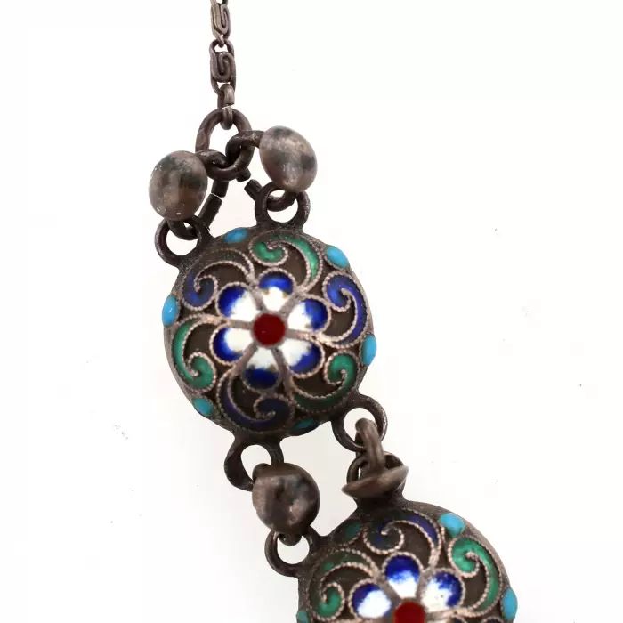 Russian silver necklace of cloisonne enamel. 