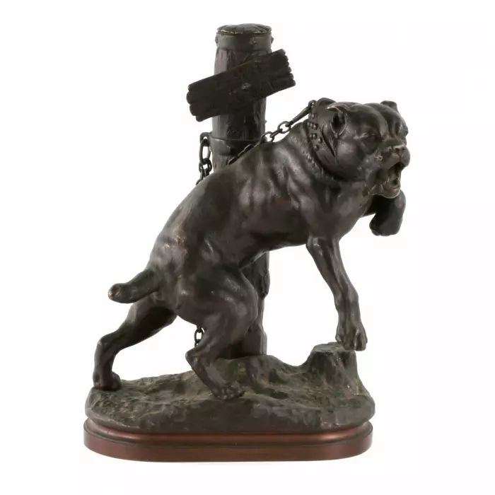 Charles Valton. Mastiff en bronze sur une chaîne. 