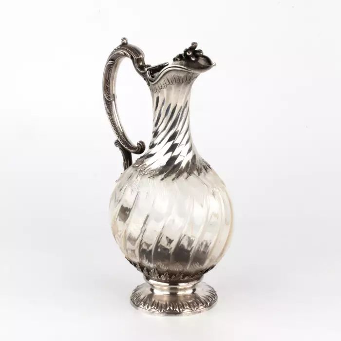 French wine jug made of glass, in silver. 