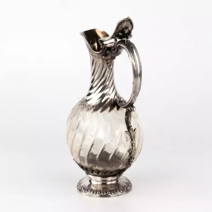 French wine jug made of glass, in silver. 