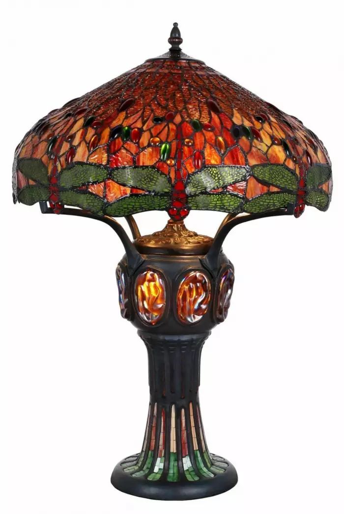 Large Tiffany style table lamp with dragonflies 