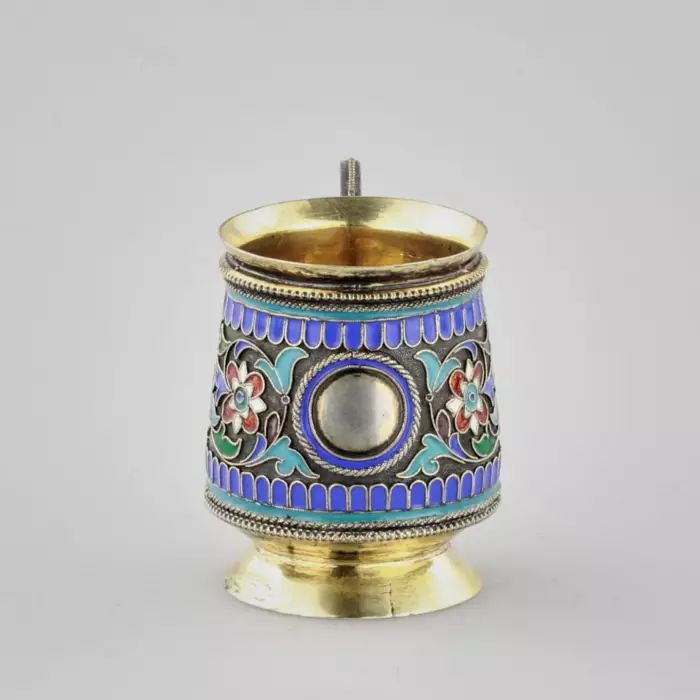 Silver coffee cup with enamels by Ivan Ovchinnikov. 