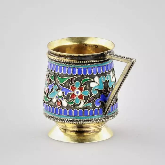 Silver coffee cup with enamels by Ivan Ovchinnikov. 