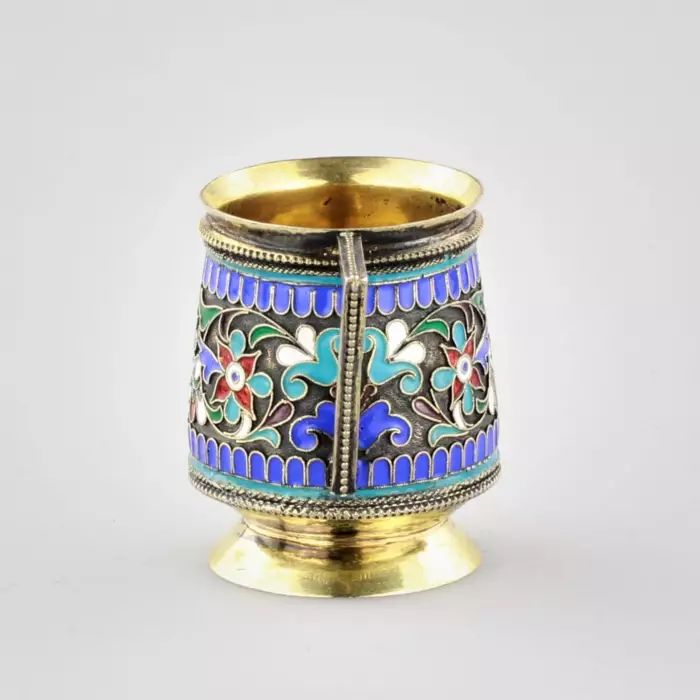 Silver coffee cup with enamels by Ivan Ovchinnikov. 