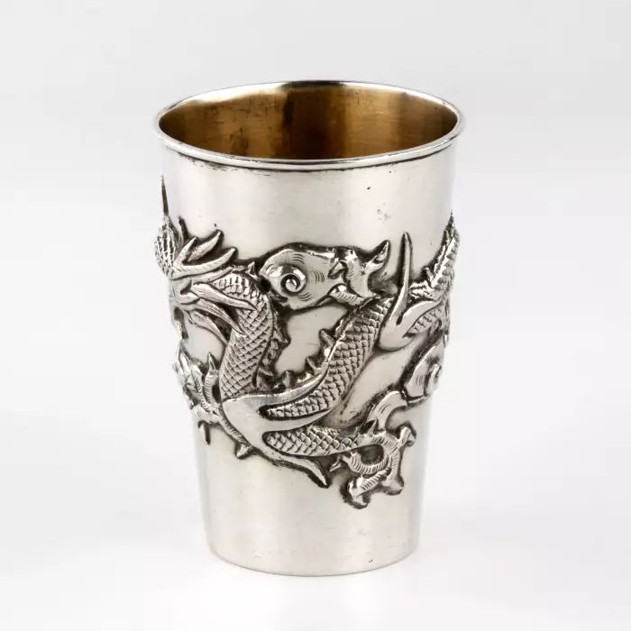 Chinese silver cup with a dragon. 