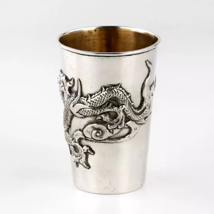 Chinese silver cup with a dragon. 