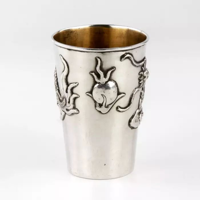 Chinese silver cup with a dragon. 