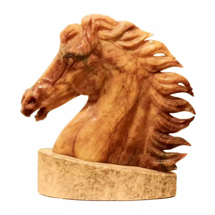 Horse head on a pedestal. 