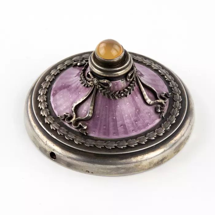 K. Faberge. Silver table bell with guilloché enamel. 