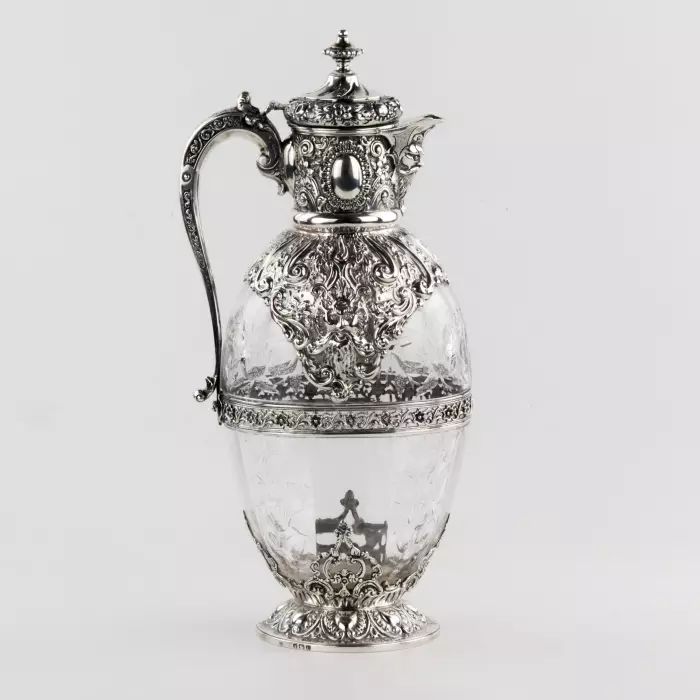 Великолепный серебряный графин для вина с английским хрусталем. Charles Ewdards, London 1895.