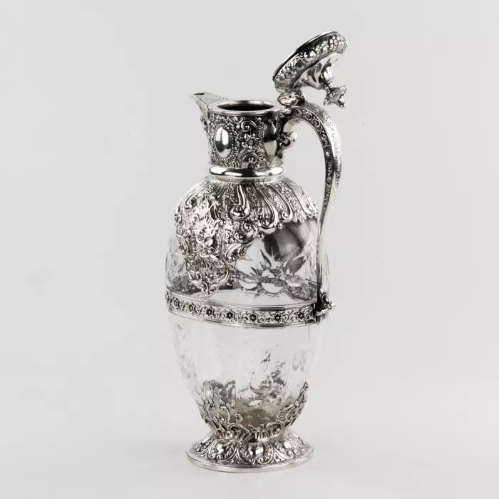 Великолепный серебряный графин для вина с английским хрусталем. Charles Ewdards, London 1895.