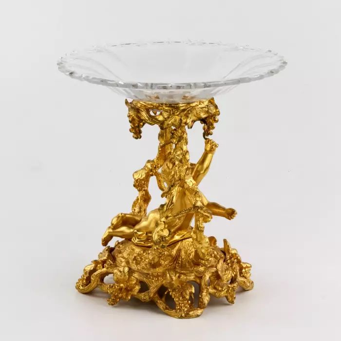 Vase à fruits décoratif, en bronze doré, avec cristal, époque Napoléon III. 19ème siècle. 