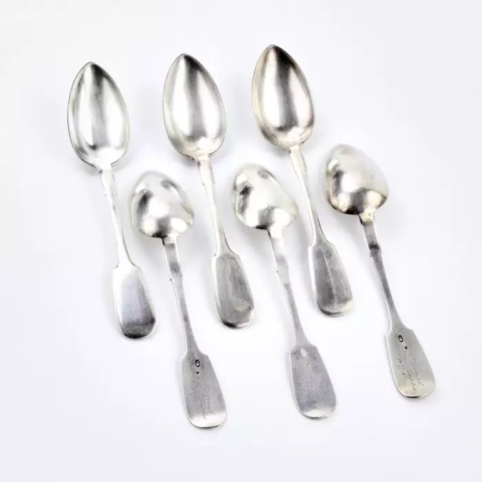 Six silver Russian tablespoons.