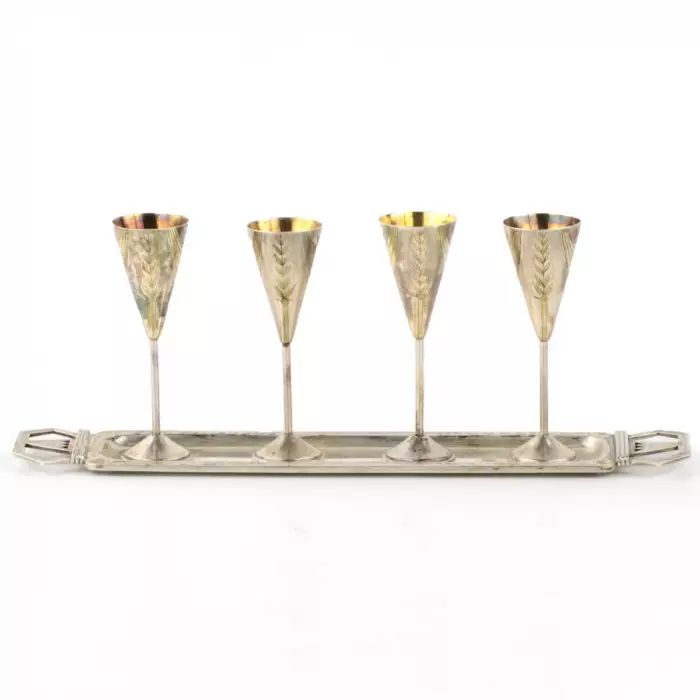 Silver cognac set in Art Deco Style . 