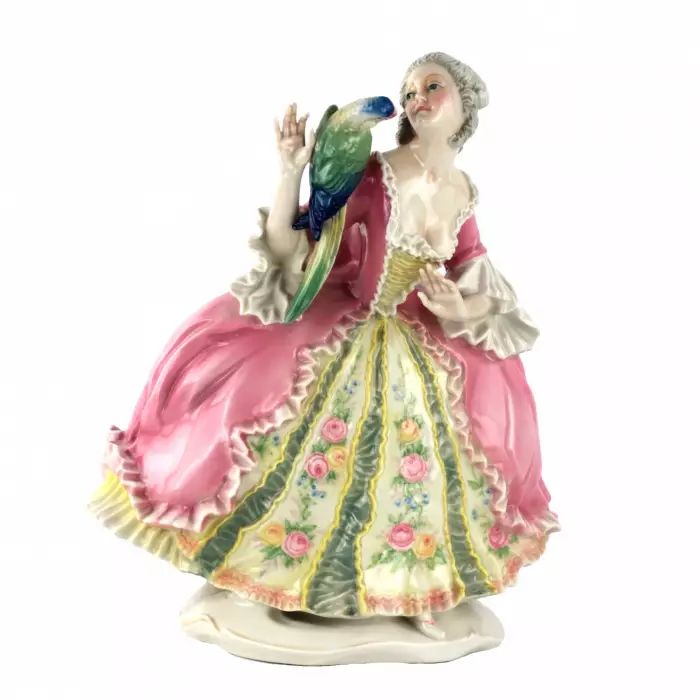 Figurine en porcelaine Dame au perroquet Karl Ens