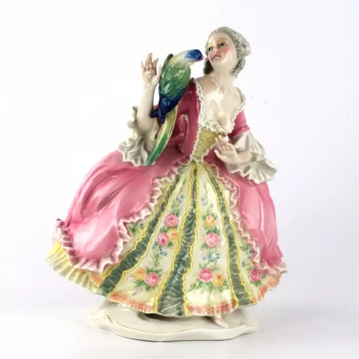 Figurine en porcelaine Dame au perroquet Karl Ens