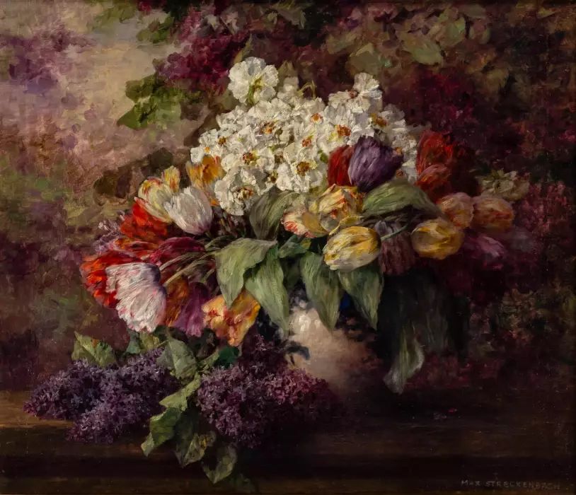 Max Theodor Straßenbach (1865-1936). Nature morte. Bouquet de fleurs printanières. 