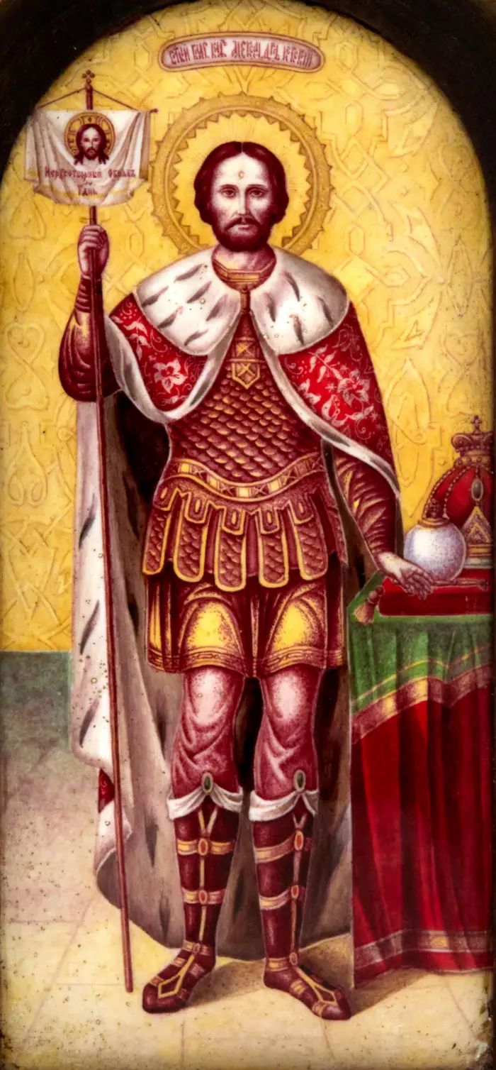 Икона Святого Благоверного Князя Александра Невского на фарфоре.