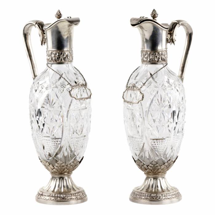 Pair of luxury Faberge jugs. Crystal in silver. 