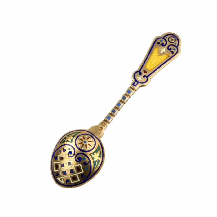 Silver spoon with Antipa Kuzmechev enamels. 