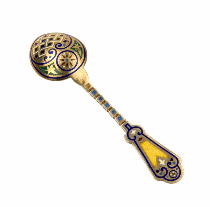 Silver spoon with Antipa Kuzmechev enamels. 