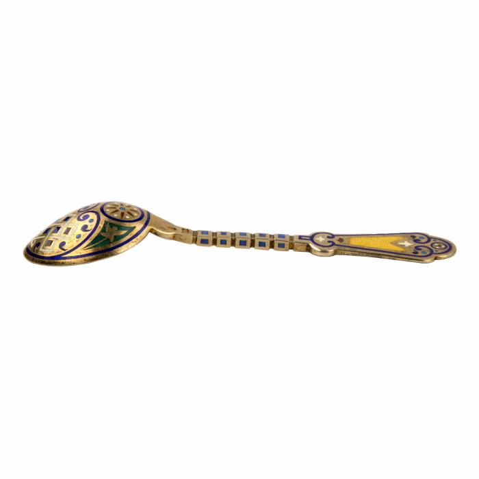 Silver spoon with Antipa Kuzmechev enamels. 