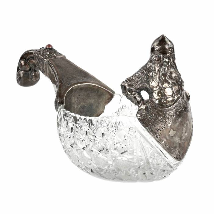 Large Russian crystal ladle with silver Bogatyrskaya outpost. 