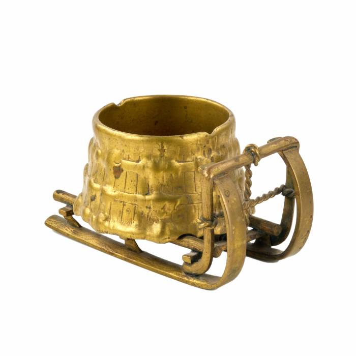 Brass Ashtray / Inkwell Water Carrying Sleigh. 