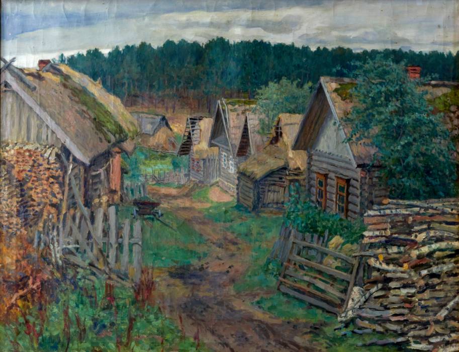 N.P. Bogdanov-Belsky. Landscape. Village street view. 