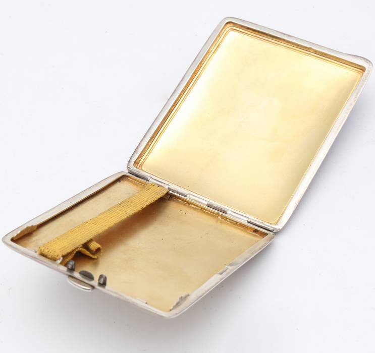 Silver cigarette case with guilloche enamel. 