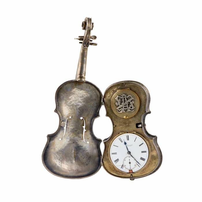 Pocket watch in a silver case, in the shape of a violin. St. Petersburg. 1870-80s 