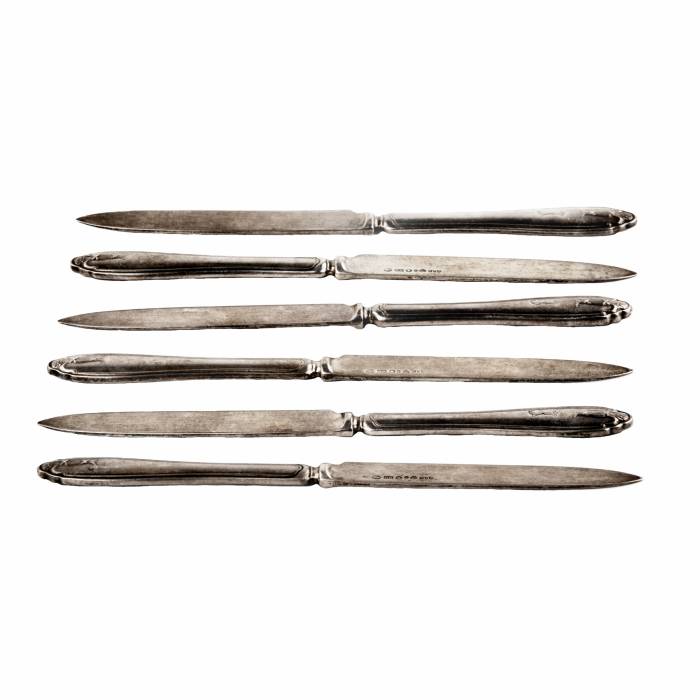 Set of 6 silver fruit knives. 