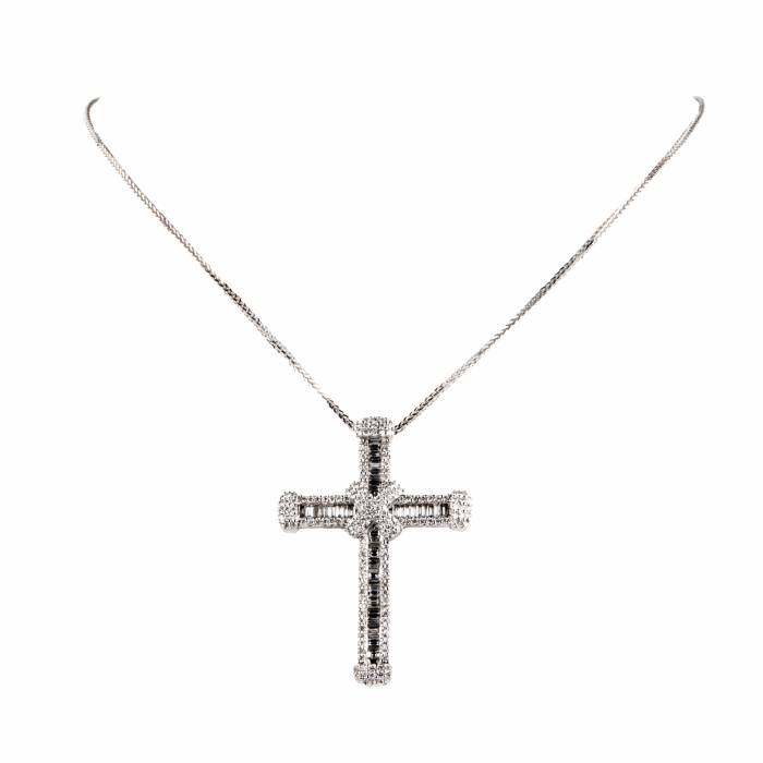 Gold necklace with diamond cross pendant. 
