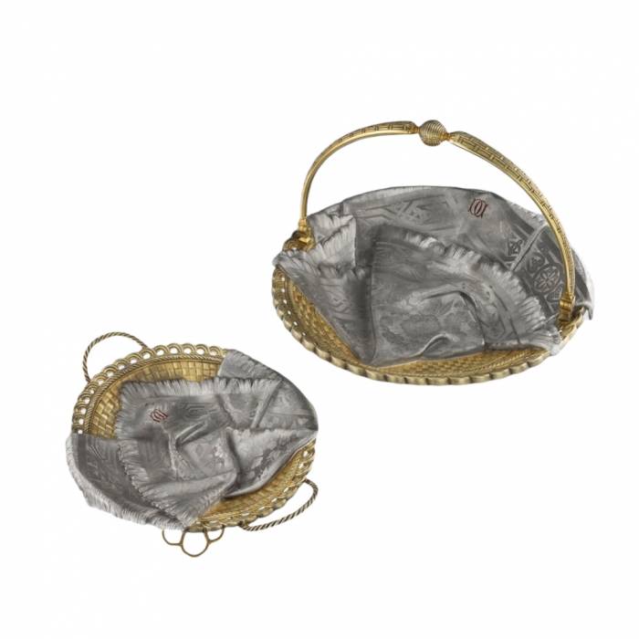 Antique Russian silver pair of bread baskets. Workshop of Pavel Ovchinnikov. Moscow. 19th century 