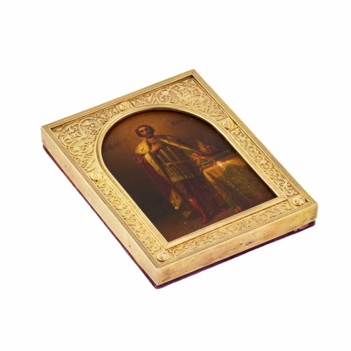 Icon of the Holy Prince Alexander Nevsky, in a silver frame, Vladimirov`s firm. 