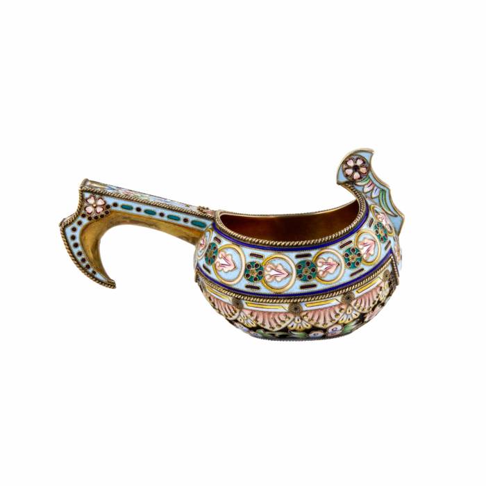 Silver ladle with enamels. Russia Moscow. 
