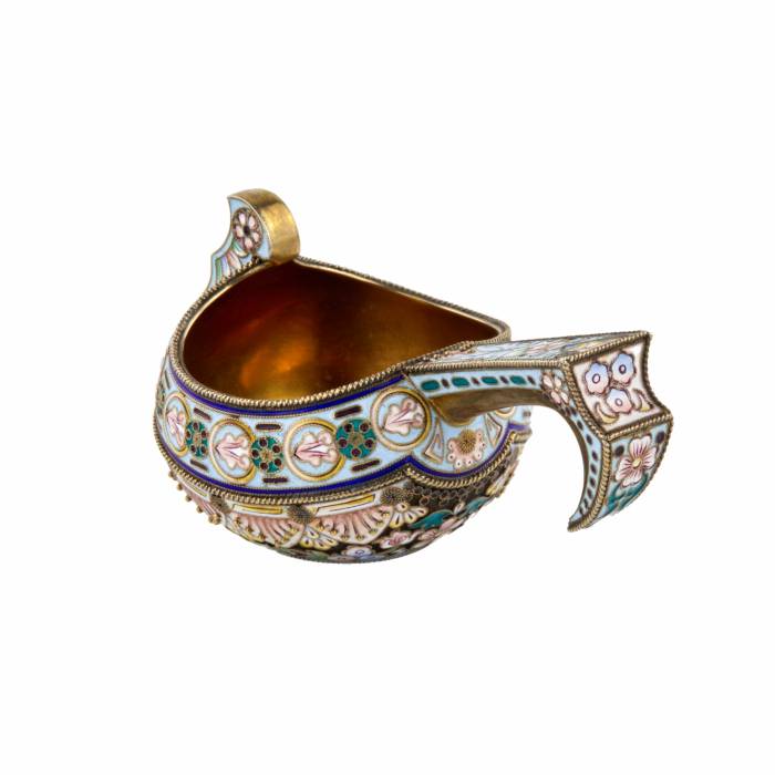 Silver ladle with enamels. Russia Moscow. 