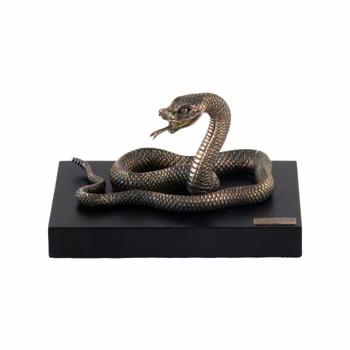 Silver plated figure of a snake. Tsar imperial collection. 