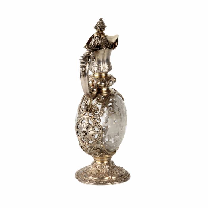 Magnifique verseuse en argent avec verre grave, de style Neo-Renaissance