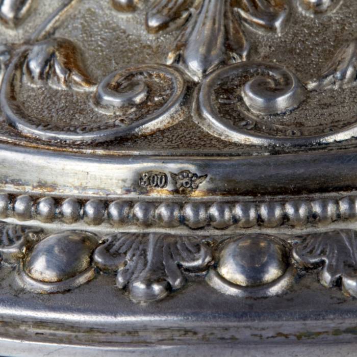Magnificent silver jug with engraved glass, Neo-Renaissance style