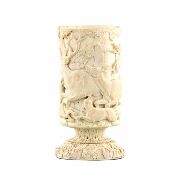 Ivory pencil holder with a hunting scene.