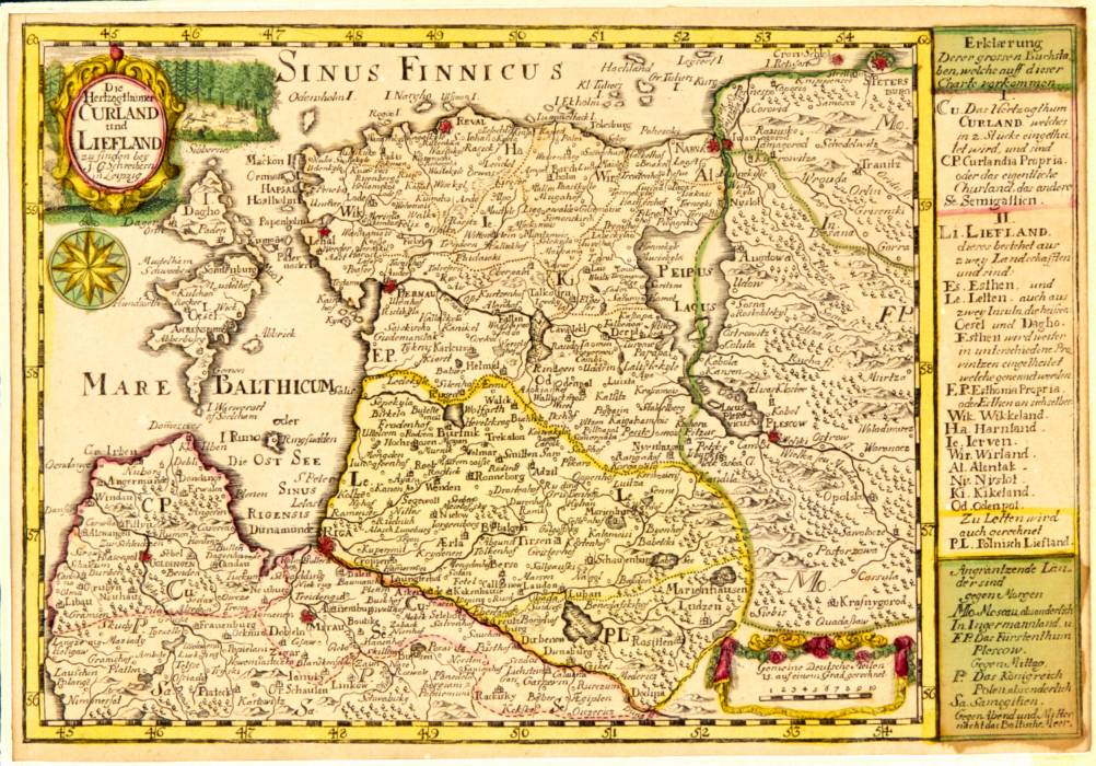 G. Šreibers. Kurzemes un Livonijas karte, 1730. gadi. 