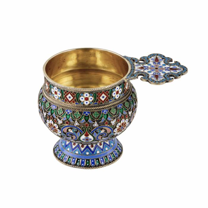 Verre d`argent russe en email cloisonne. Ovchinnikov. 