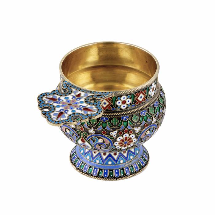 Verre d`argent russe en email cloisonne. Ovchinnikov. 