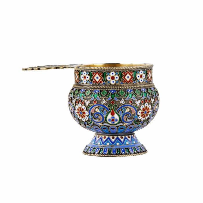 Verre d`argent russe en email cloisonne. Ovchinnikov. 