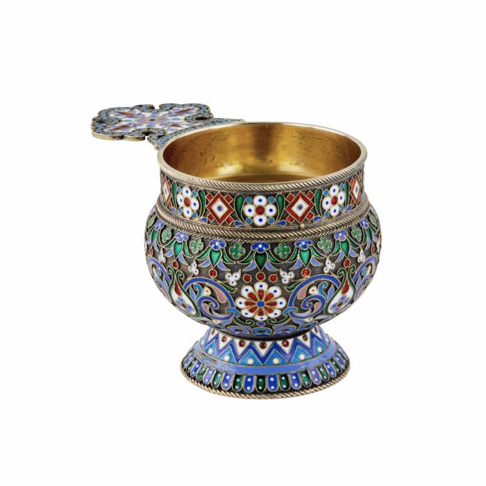 Verre d`argent russe en email cloisonne. Ovchinnikov. 