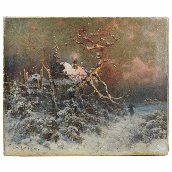 Paysage d`hiver. Au coucher du soleil. Julius Klever. 1878 