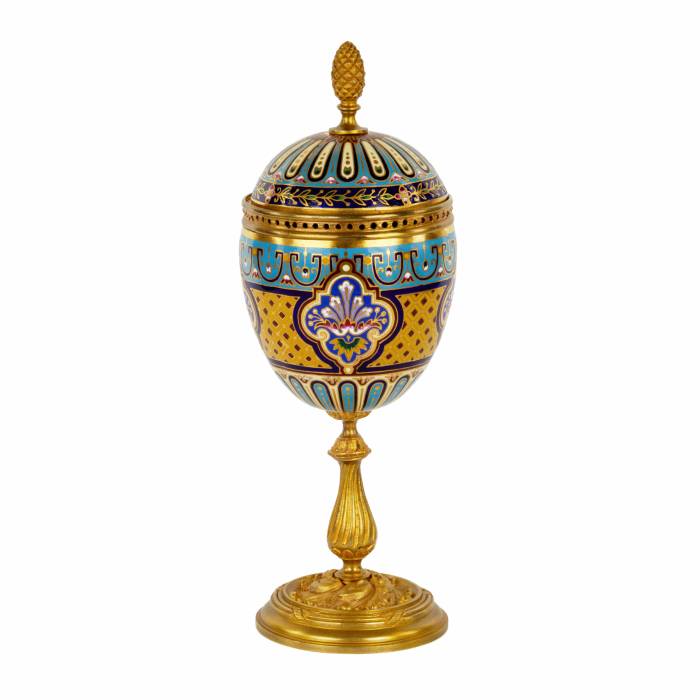 French goblet in bronze with enamel design. 19th century. 