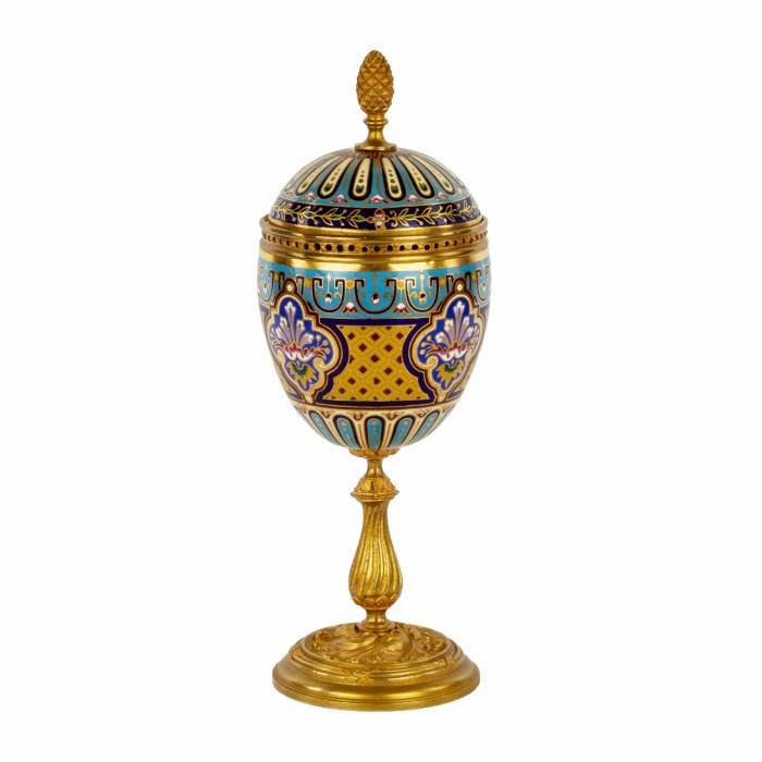 French goblet in bronze with enamel design. 19th century. 