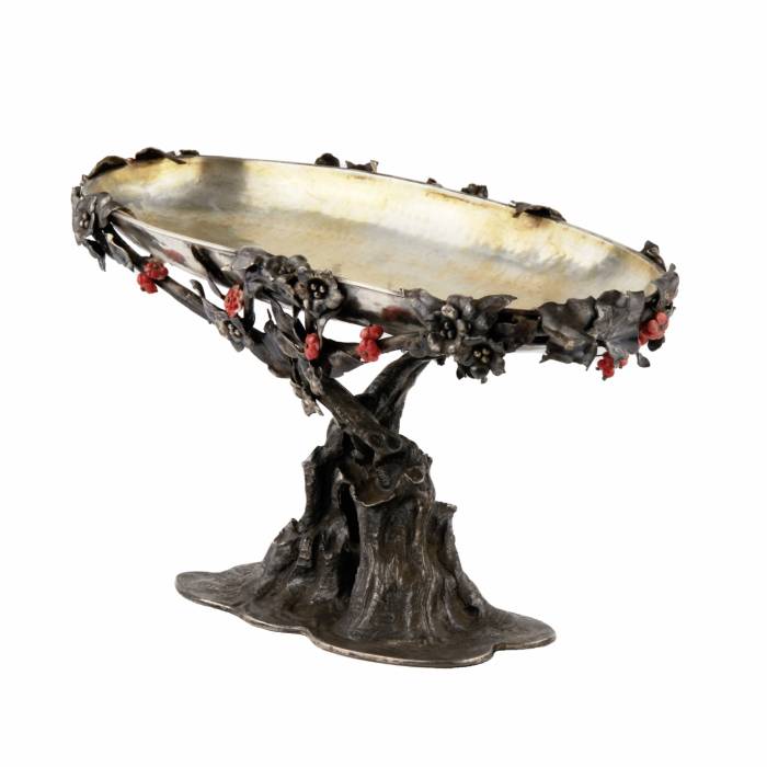 Original, silver, fruit vase in the form of a tree. 